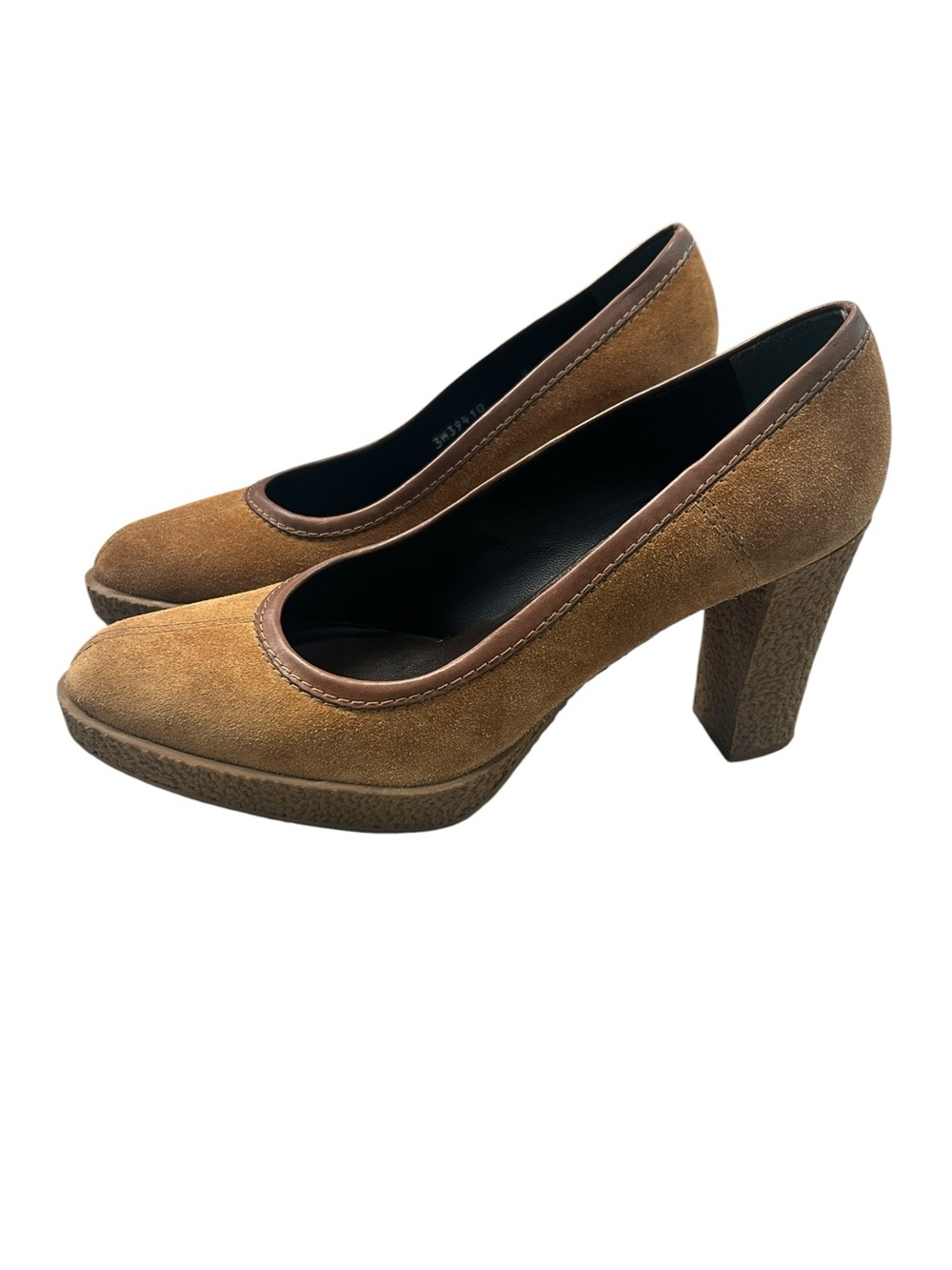 Stuart Weitzman Women's Brown Suede Block Heel Rubber Sole Pumps 9M 3W39410